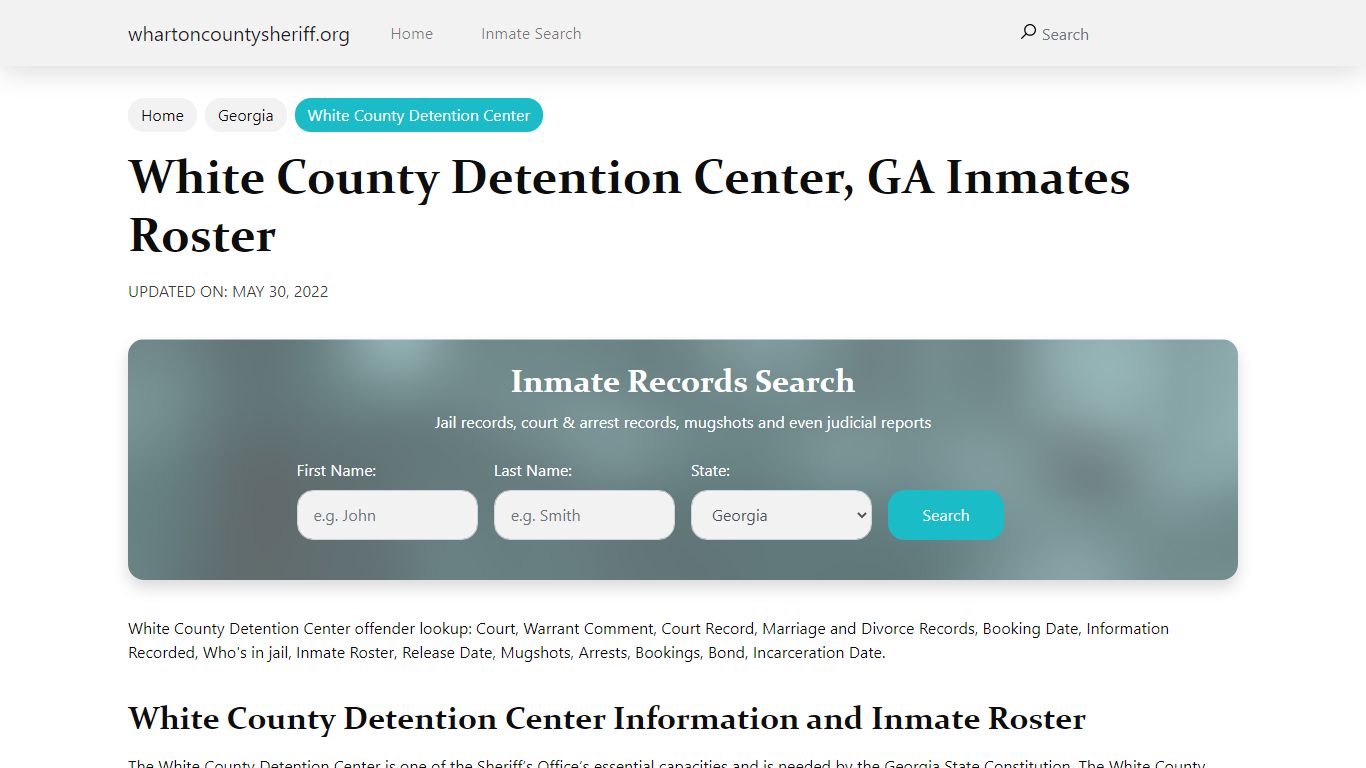 White County Detention Center, GA Jail Roster, Name Search